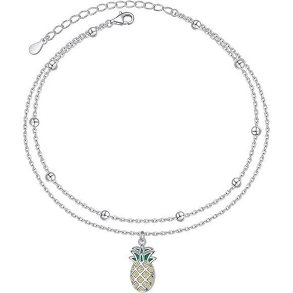 Sterling Silver Heart Charm Anklet Adjustable Beaded Ankle Bracelet Jewelry - Picture 7 of 7